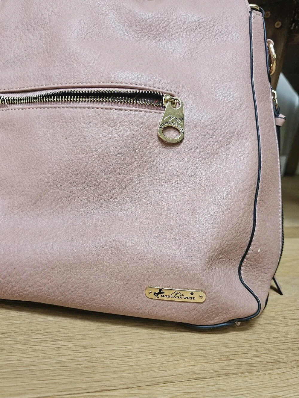 Montana West Concealed Carry Purse Dusty Pink Gold-Studded Faux Leather Hobo Bag